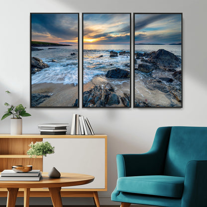 17902-MGV-CV-36X24-Rocky Shore Ocean Sunset Wall Art – Coastal Seascape Canvas Print, Nature Beach Decor for Living Room or Office