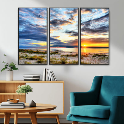 39645-MGV-CV-36X24-Golden Beach Sunset Wall Art – Serene Ocean Horizon Canvas Print, Coastal Nature Landscape Decor for Living Room, Bedroom or