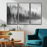 57235-MGV-CV-36X24-Misty Pine Forest Wall Art – Black and White Mountain Landscape Canvas Print, Nature Woodland Decor for Living Room, Bedroom or