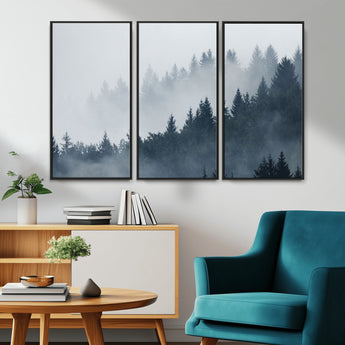 23671-MGV-CV-36X24-Misty Forest Wall Art – Serene Foggy Pine Trees Landscape Canvas Print, Tranquil Nature Decor for Living Room, Bedroom or Office