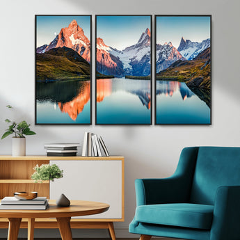 88453-MGV-CV-36X24-Mountain Lake Wall Art – Snow-Capped Peaks Reflected in Alpine Water Canvas Print, Nature Landscape Wall Decor for Living Room or