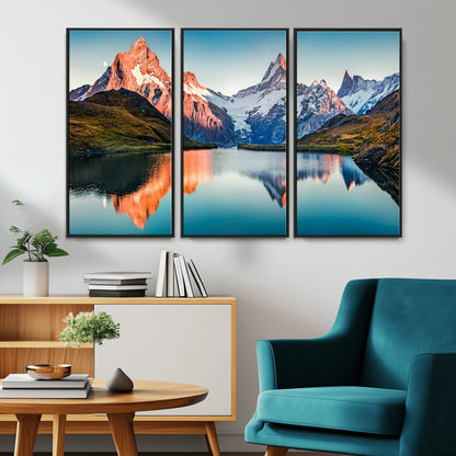 88453-MGV-CV-36X24-Mountain Lake Wall Art – Snow-Capped Peaks Reflected in Alpine Water Canvas Print, Nature Landscape Wall Decor for Living Room or