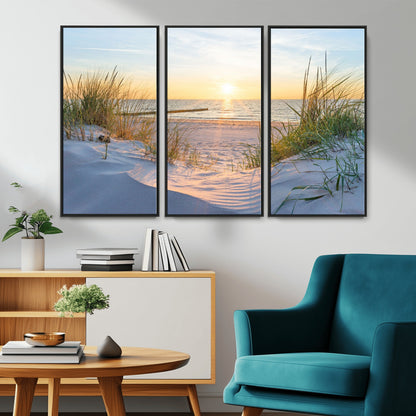 48907-MGV-CV-36X24-Beach Sunset Wall Art – Coastal Sand Dunes and Ocean View Canvas Print, Serene Seaside Landscape Painting for Living Room, Bedroom