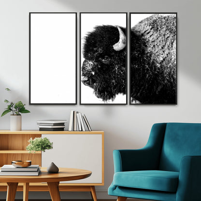 68780-MGV-CV-36X24-Bison Close-Up Wall Art – Black and White Buffalo Canvas Print, Rustic Wildlife Photography Decor for Living Room, Office, or
