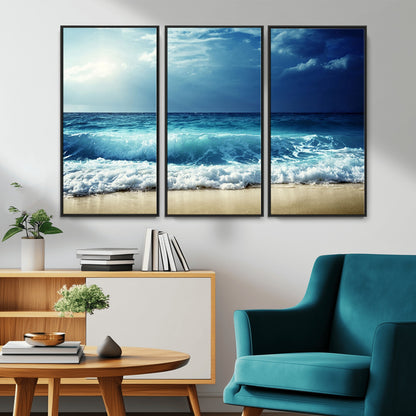 84116-MGV-CV-36X24-Ocean Wave Wall Art – Blue Sea and Beach Canvas Print, Coastal Seascape Photography Artwork for Living Room, Bedroom, or Office