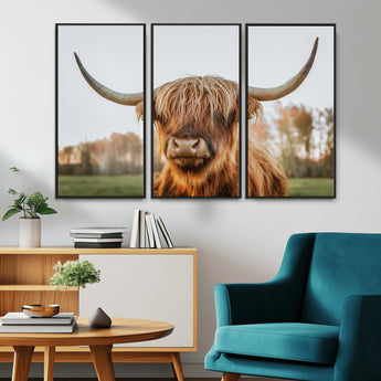 64824-MGV-CV-36X24-Highland Cow Wall Art – Rustic Scottish Bull Canvas Print, Farmhouse Animal Decor for Living Room, Bedroom, Office or Cabin