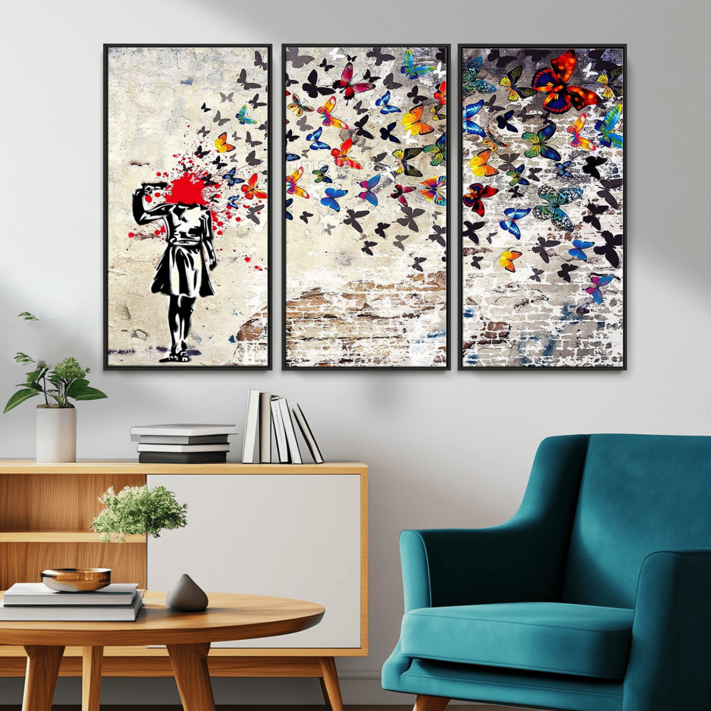 88654-MGV-CV-36X24-Butterfly Explosion Graffiti Wall Art – Street Art Canvas Print, Colorful Butterfly Spray Mural, Modern Abstract Urban Wall Decor