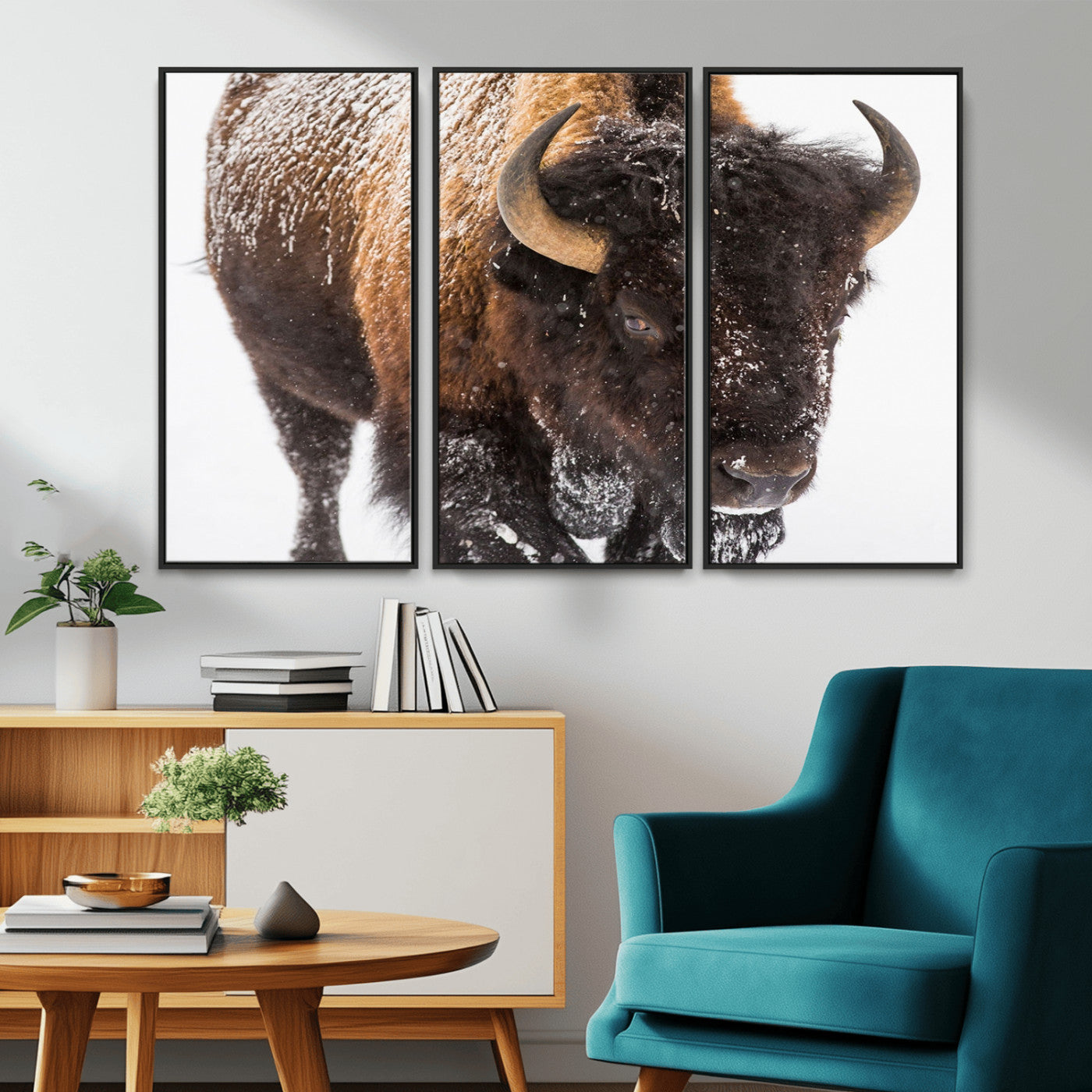 65605-MGV-CV-36X24-Snow Bison Wall Art – Close Up Buffalo Canvas Print, Rustic Western Wildlife Photography, Farmhouse Cabin Lodge Decor for Living