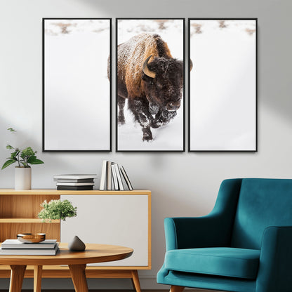 19889-MGV-CV-36X24-Snow Bison Wall Art – Majestic Buffalo Winter Landscape Canvas Print, Rustic Wildlife Photography Decor for Cabin, Lodge, Living