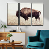 48406-MGV-CV-36X24-American Bison Wall Art – Rustic Buffalo Canvas Print in Prairie Field, Western Wildlife Photography Decor for Cabin, Lodge,