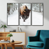 10109-MGV-CV-36X24-Majestic Bison Winter Wall Art – Snowy Forest Buffalo Canvas Print, Rustic Wildlife Photography Decor for Cabin, Lodge, Living