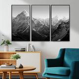 10775-MGV-CV-36X24-Snow Capped Mountain Wall Art – Black and White Canvas Print of Majestic Peaks, Nature Landscape Photography for Office, Bedroom,