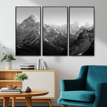 10775-MGV-CV-36X24-Snow Capped Mountain Wall Art – Black and White Canvas Print of Majestic Peaks, Nature Landscape Photography for Office, Bedroom,