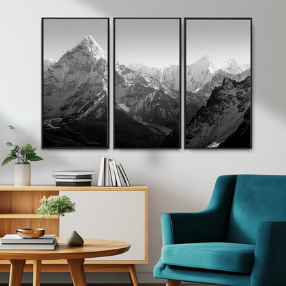 10775-MGV-CV-36X24-Snow Capped Mountain Wall Art – Black and White Canvas Print of Majestic Peaks, Nature Landscape Photography for Office, Bedroom,