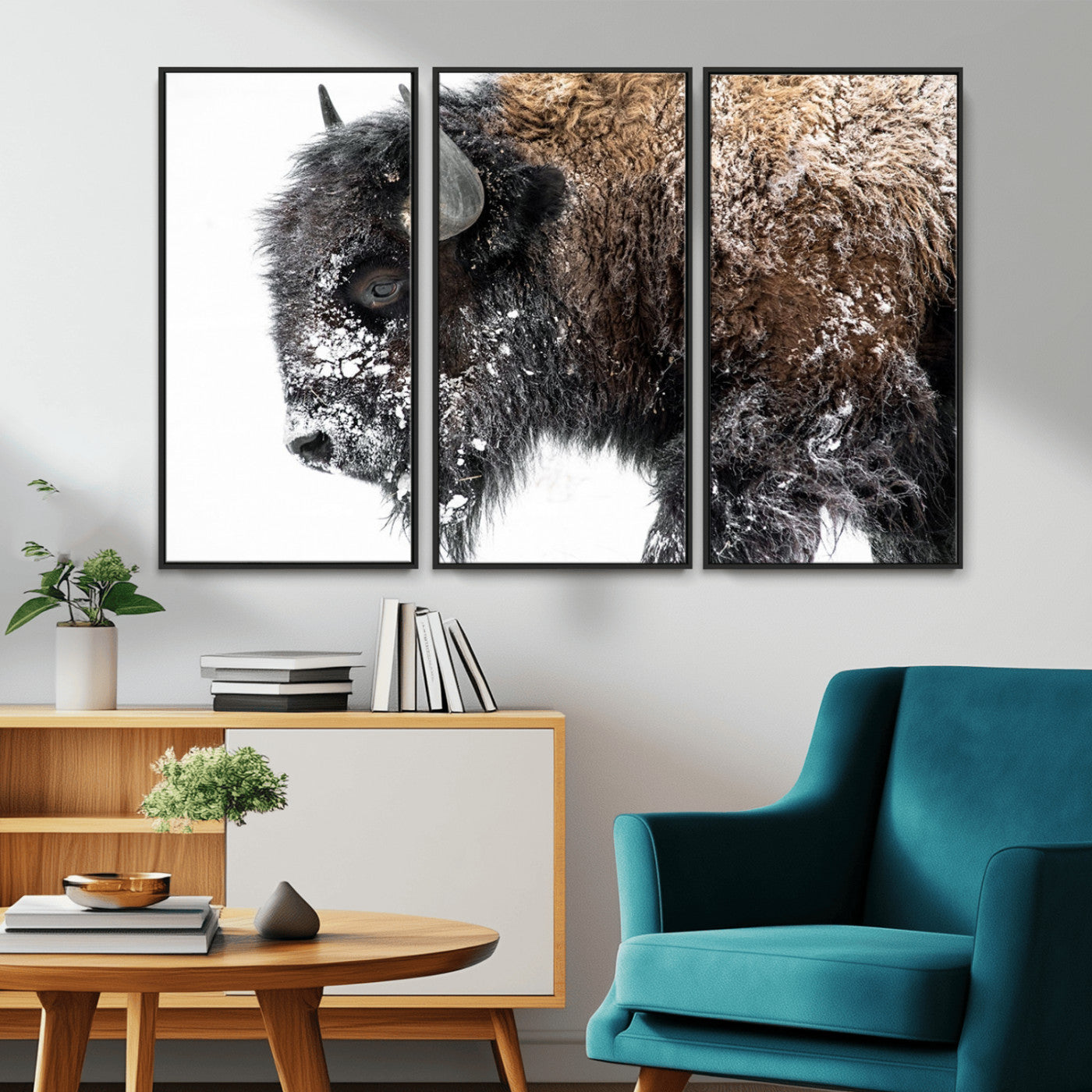 24304-MGV-CV-36X24-Bison Wall Art Canvas Print, Framed Winter Bison Art Picture Print, Snowy Buffalo Perfect Rustic Farmhouse Decor Artwork