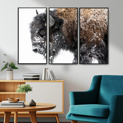 24304-MGV-CV-36X24-Bison Wall Art Canvas Print, Framed Winter Bison Art Picture Print, Snowy Buffalo Perfect Rustic Farmhouse Decor Artwork