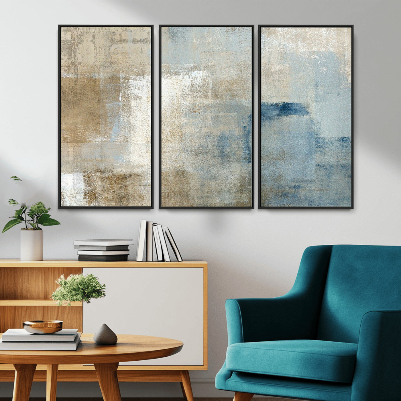 38126-MGV-CV-36X24-Neutral Abstract Wall Art – Modern Beige and Blue Canvas Print and Minimalist Textured Painting for Living Room, Bedroom or Office
