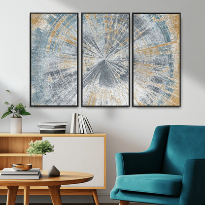 17631-MGV-CV-36X24-Radiant Burst Wall Art – Abstract Sunburst Canvas Print in Blue and Gold, Modern Geometric Painting for Living Room, Office or