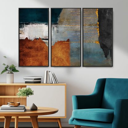 35026-MGV-CV-36X24-Abstract Canvas Wall Art – Modern Teal, Rust, Black and Gold Textured Painting, Contemporary Decor for Living Room, Bedroom or