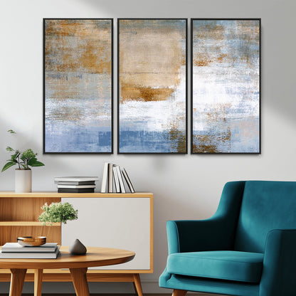 72354-MGV-CV-36X24-Blue and Gold Abstract Wall Art – Modern Minimalist Canvas Print, Textured Contemporary Painting for Living Room, Bedroom, or