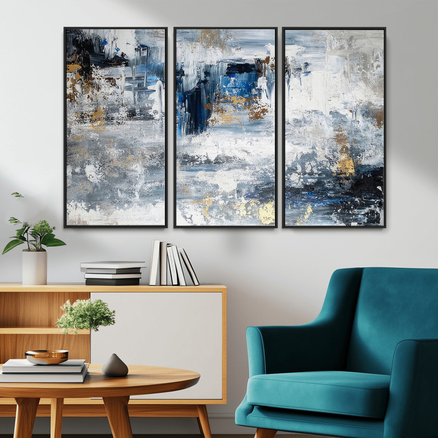 59716-MGV-CV-36X24-Abstract Blue and Gold Wall Art – Modern Textured Canvas Print, Contemporary Painting for Living Room, Bedroom, or Office Decor