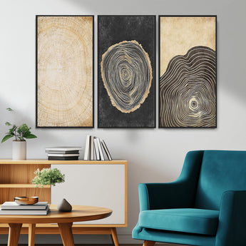 77785-MGV-CV-36X24-Tree Ring Abstract Wall Art – Rustic Wood Growth Pattern Canvas Prints, Modern Nature-Inspired Decor for Living Room or Office