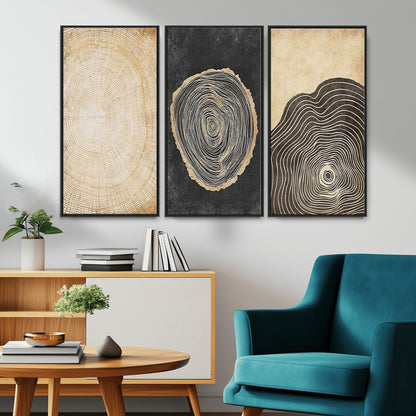 77785-MGV-CV-36X24-Tree Ring Abstract Wall Art – Rustic Wood Growth Pattern Canvas Prints, Modern Nature-Inspired Decor for Living Room or Office