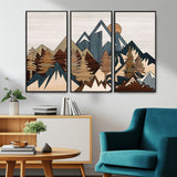 67950-MGV-CV-36X24-Modern Wood Wall Art Canvas Print, Framed Mountain Range Art Picture Print, Wood Mountain Range Perfect Rustic Decor Artwork