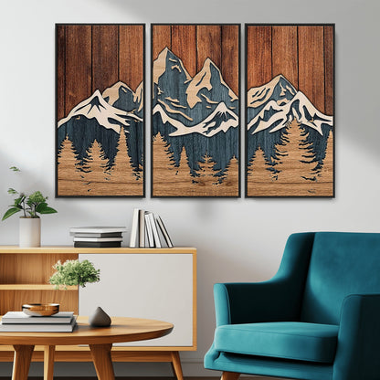 41330-MGV-CV-36X24-Rustic Mountain Wall Art – Wooden Nature Scene with Trees and Peaks, Handmade 3D Layered Decor for Living Room, Cabin or Office
