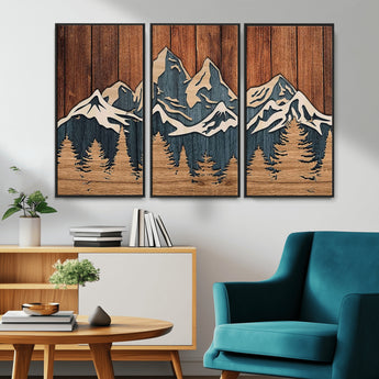 41330-MGV-CV-36X24-Rustic Mountain Wall Art – Wooden Nature Scene with Trees and Peaks, Handmade 3D Layered Decor for Living Room, Cabin or Office