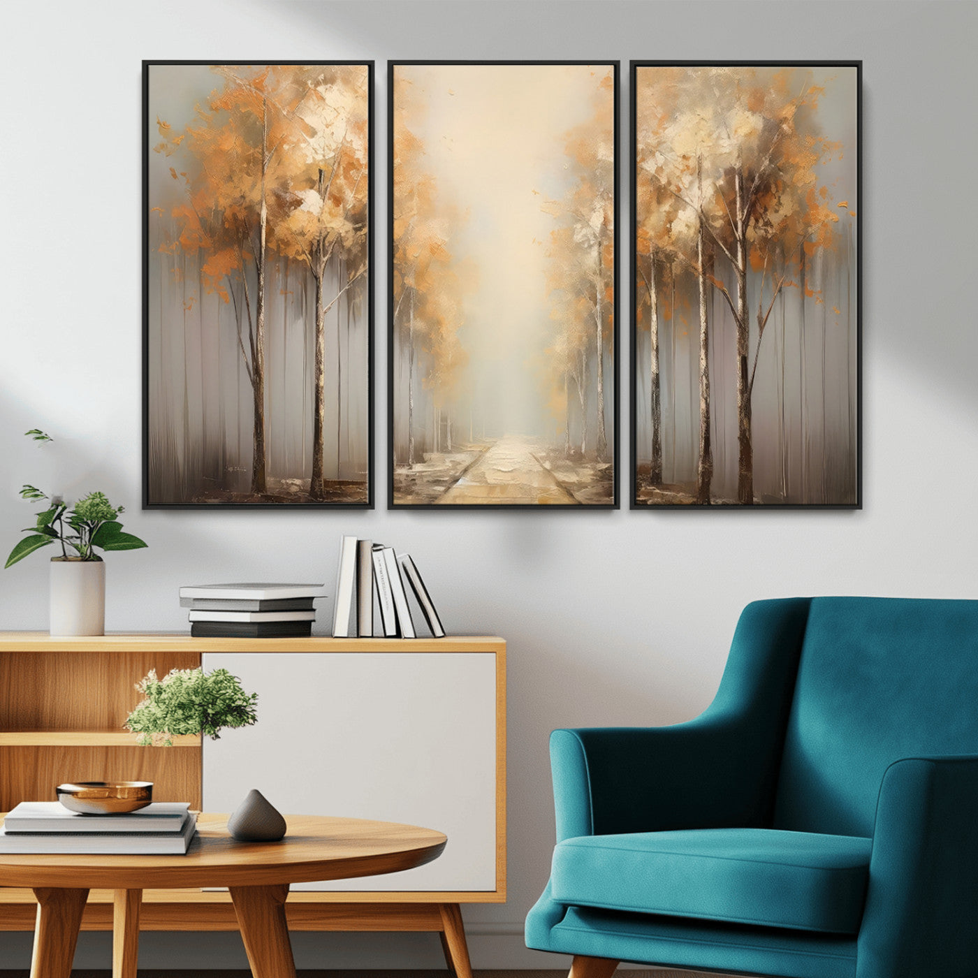 95004-MGV-CV-36X24-Autumn Forest Path Wall Art – Hand Painted Canvas Print with Golden Trees, Modern Nature Landscape Decor for Living Room, Bedroom