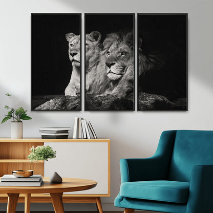 80013-MGV-CV-36X24-Lion and Lioness Wall Art – Black and White Wildlife Photography Canvas Print, African Safari Animal Decor for Office, Bedroom, or