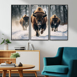 56549-MGV-CV-36X24-Wild Bison Wall Art – Majestic Buffalo Herd Running in Snow Canvas Print, Rustic Wildlife Photography Decor for Cabin, Lodge, or