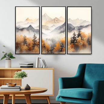 70049-MGV-CV-36X24-Autumn Mountain Forest Wall Art – Misty Landscape Canvas Print, Rustic Nature Inspired Decor for Living Room, Bedroom or Office