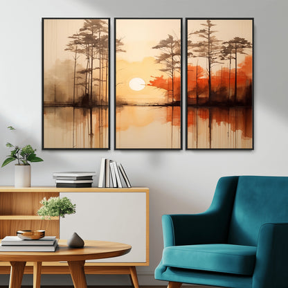 51083-MGV-CV-36X24-Sunset Lake Forest Wall Art – Serene Trees and Orange Sky Reflection Canvas Print, Tranquil Nature Decor for Living Room, Office