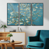 65607-MGV-FC-48X32-3P_Black-Almond Blossom Wall Art – Van Gogh Blue Floral Canvas Print, Elegant Impressionist Painting Decor for Living Room, Bedroom or
