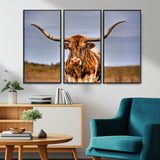 18594-MGV-CV-36X24-Texas Longhorn Bull Wall Art – Rustic Western Cattle Canvas Print, Country Farmhouse Decor for Living Room, Office or Cabin
