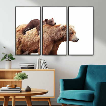 76943-MGV-CV-36X24-Mom Bear Wall Art Canvas Print, Framed Bear Photography Art Picture Print, Rustic Bear and Cub Perfect Rustic Farmhouse Decor