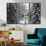19240-MGV-CV-36X24-Ski Lift Wall Art – Black and White Winter Mountain Canvas Print, Snowy Forest Ski Resort Photography for Cabin, Lodge, Office or