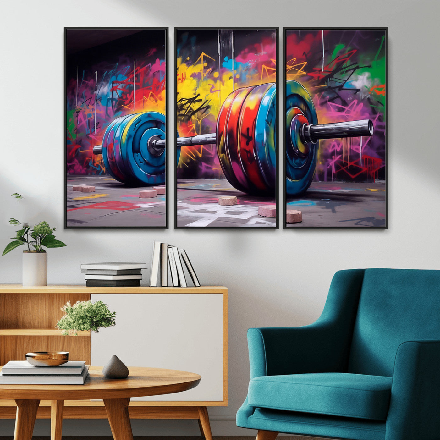 13549-MGV-CV-36X24-Graffiti Gym Wall Art Canvas Print, Framed Graffiti Barbell Art Picture Print, Weightlifting Perfect Fitness Studio Decor Artwork