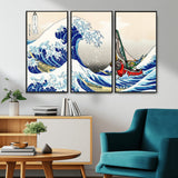 19450-MGV-CV-36X24-Great Wave Adventure Wall Art – Japanese Style Ocean Canvas Print, Fantasy Sailing Decor for Living Room, Bedroom or Office