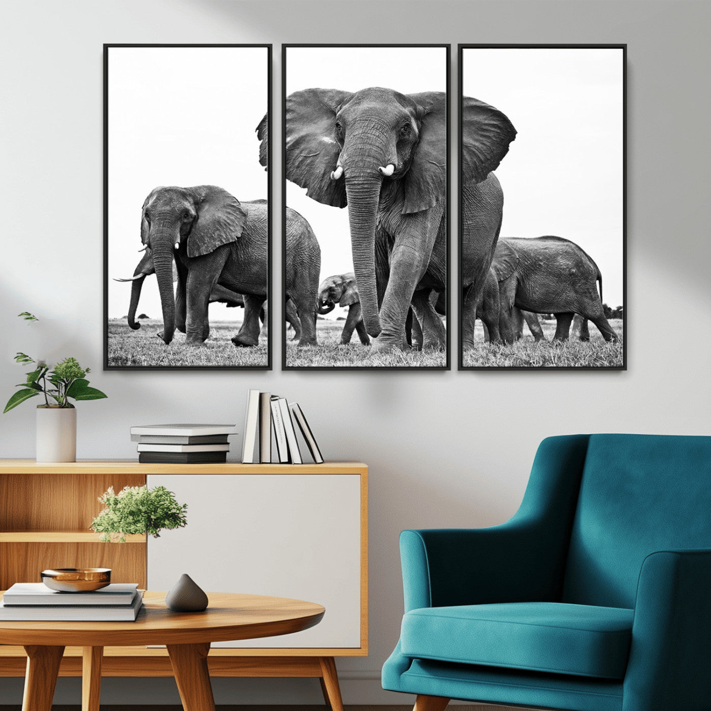 91685-MGV-CV-36X24-Elephant Herd Wall Art – Black and White Safari Canvas Print, African Wildlife Photography Decor for Living Room, Office or