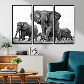 91685-MGV-CV-36X24-Elephant Herd Wall Art – Black and White Safari Canvas Print, African Wildlife Photography Decor for Living Room, Office or