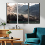 61116-MGV-CV-36X24-Misty Mountain Lake Wall Art – Tranquil Foggy Forest and Lake Canvas Print, Scenic Nature Landscape Decor for Living Room or