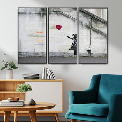 50559-MGV-CV-36X24-Banksy Girl with Balloon Wall Art – Famous Street Graffiti Canvas Print, Modern Urban Artwork for Living Room, Bedroom or Office