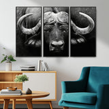 75273-MGV-CV-36X24-Buffalo Wall Art – Black and White African Buffalo Canvas Print, Rustic Wildlife Animal Artwork for Farmhouse, Living Room,