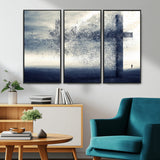 55718-MGV-CV-36X24-Surreal Cross Wall Art – Spiritual Faith Canvas Print, Abstract Christian Artwork with Modern Religious Symbol for Living Room,