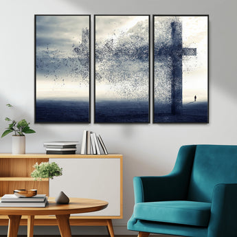 55718-MGV-CV-36X24-Surreal Cross Wall Art – Spiritual Faith Canvas Print, Abstract Christian Artwork with Modern Religious Symbol for Living Room,