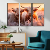 68253-MGV-CV-36X24-Highland Cow Wall Art – Rustic Farmhouse Cattle Canvas Print, Frosty Sunset Animal Artwork for Living Room, Bedroom or Country
