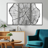98709-MGV-CV-36X24-Tree Ring Wall Art – Black and White Canvas Print Rustic Wood Cross Section, Minimal Nature Inspired Decor for Living Room,